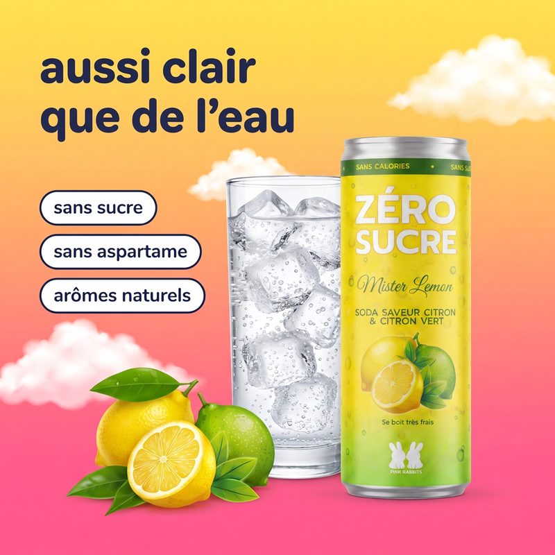 Le soda Mister Lemon versé dans un verre : il est transparent