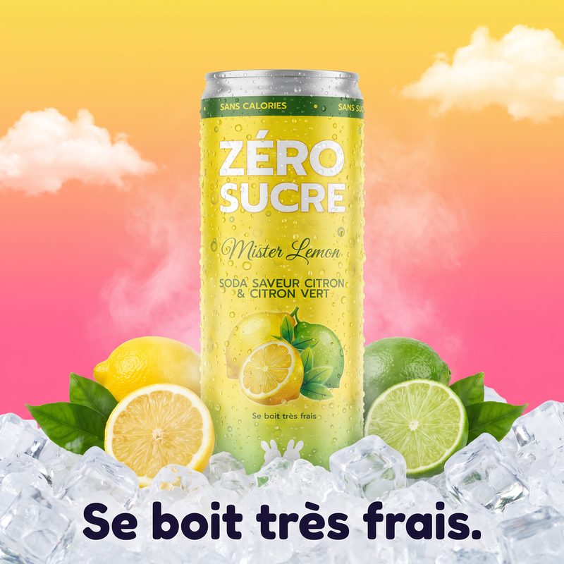 La canette Mister Lemon plantée dans la glace pilée